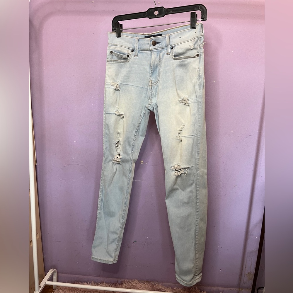 Hollister Light Wash Skinny Extreme Stretch Distressed Jeans Soft Men’s 30x30